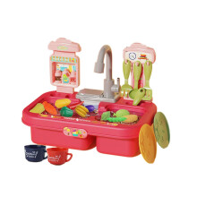 (FF) Pretend Play Kitchen Sink Toy with Faucet and Running Water Large Sink Utensils Tableware Accessories for Kids Toddlers Multicolor