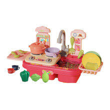 (GG) Pretend Play Kitchen Sink Toy with Faucet and Running Water Large Sink Utensils Tableware Accessories for Kids Toddlers Multicolor