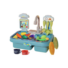 (DD) Pretend Play Kitchen Sink Toy with Faucet and Running Water Large Sink Utensils Tableware Accessories for Kids Toddlers Multicolor