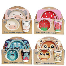 (Peachy) Five-piece Bamboo Fiber Children's Tableware Animals Pattern Kid Sets