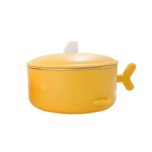 (Yellow) Orange/Yellow Kid Feeding Bowl with Silica Sucker Stable Cute Cartoon Desktop Bowls Rust Proof Sealed Utility Tableware Yellow