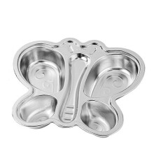 (Butterflies) Stainless Steel Divided Platter Food Serving Tray Compartments Dinner Plate Kitchen Dish Tableware for Children Kids Toddlers