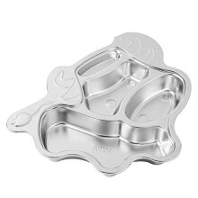 (Cute cow) Stainless Steel Divided Platter Food Serving Tray Compartments Dinner Plate Kitchen Dish Tableware for Children Kids Toddlers