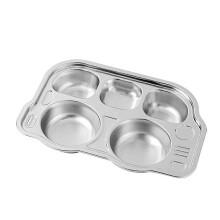 (Five-frame car) Stainless Steel Divided Platter Food Serving Tray Compartments Dinner Plate Kitchen Dish Tableware for Children Kids Toddlers