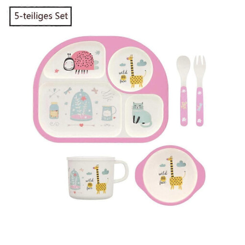 Kids Bamboo Cutlery 5-Piece Eco-Friendly Tableware Set - Plate, Bowl, Cup, Spoon, Fork 1
