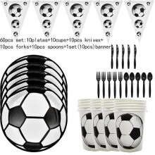 (60Pcs Set L) Football Soccer Birthday Party Decor Boys Disposable Tableware Set Balloon Cup Plate Tablecloth Kids Baby Shower Party Supplies