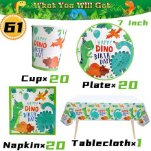 (BeiPanZhiZhuo 61-A) Cartoon Dinosaur Party Decorations Jungle Safari Dino Themed Tableware Balloon Set Baby Shower Kids Boys Birthday Party Supplies