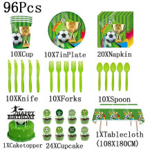 (96Pcs) Football Soccer Birthday Party Decor Boys Disposable Tableware Set Balloon Cup Plate Tablecloth Kids Baby Shower Party Supplies