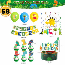 (5JT-1SET) Cartoon Dinosaur Party Decorations Jungle Safari Dino Themed Tableware Balloon Set Baby Shower Kids Boys Birthday Party Supplies