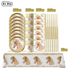 (BPXZZ-81pcs) 20People Horse Birthday Decorations Disposable Tableware Set Paper Plates Banner Tablecloth Balloon Kids Party Supplies
