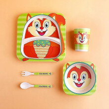 2025 Bowls 5pcs/set Baby Dish Tableware Children Cartoon Feeding Dishes Kids Natural Bamboo Fiber Dinnerware