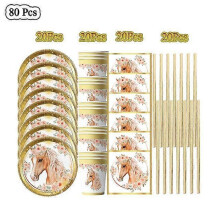 (BPXZ-80cs) 20People Horse Birthday Decorations Disposable Tableware Set Paper Plates Banner Tablecloth Balloon Kids Party Supplies