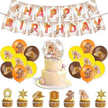 (1 set) 20People Horse Birthday Decorations Disposable Tableware Set Paper Plates Banner Tablecloth Balloon Kids Party Supplies