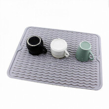 (Light Grey) Heat-Resistant Non-Slip Silicone Mat for Dish Drying and Drainage Protection Placemat