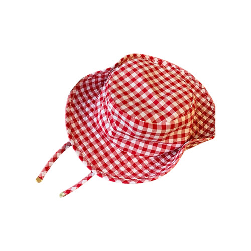 Lightweight Cotton Checkered Bucket Hat With-red grid.