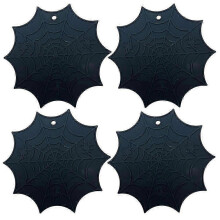 4-Piece Halloween Theme Spider Web Pattern Placemats and Coasters, Decorative Non-Slip Heat-Insulating Silicone Placemats and Coasters (Black)