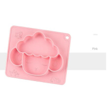 Dww - A pink baby plate with suction cup, non-slip silicone placemat for children, suitable for high chairs. BPA-free, dishwasher and microwave safe f