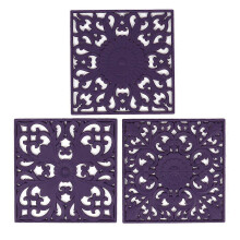 (Purple) Square European Style Silicone Heat Insulation Pad to Protect the Desktop Pad Classical Pattern Hollow Anti-scalding Pad Black