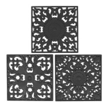 (Black) Square European Style Silicone Heat Insulation Pad to Protect the Desktop Pad Classical Pattern Hollow Anti-scalding Pad Black