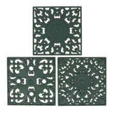 (Green) Square European Style Silicone Heat Insulation Pad to Protect the Desktop Pad Classical Pattern Hollow Anti-scalding Pad Black