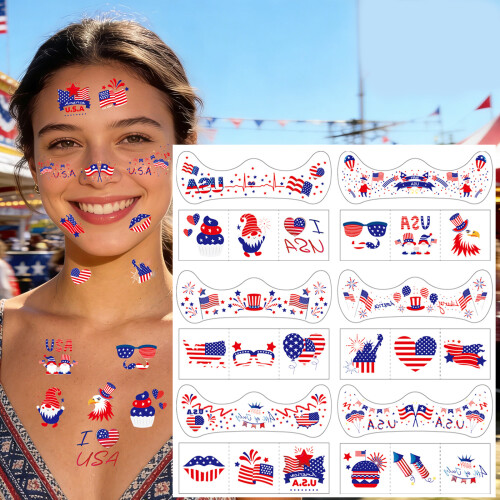 6/12 Blatt Gesichtsaufkleber mit patriotischem Thema,-E. 2