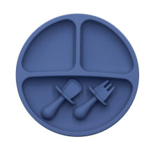 (Er) 3Pcs/set Bpa Free Baby Silicone Tableware Solid Color Dinner Plate Training Fork And Spoon For Children 97bc
