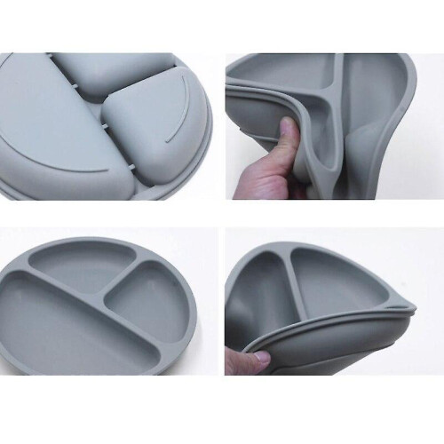 (Dr) 3Pcs/set Bpa Free Baby Silicone Tableware Solid Color Dinner Plate Training Fork And Spoon For Children 97bc 2