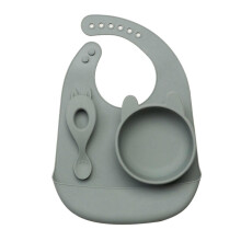 (Green rabbit) Silicone Bib Bowl Spoon Waterproof Infant Bibs Fashionable Baby Newborn Feeding Eating Supplies Toddle Adjustable Saliva