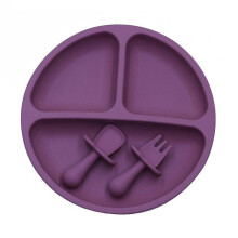 (Dr) 3Pcs/set Bpa Free Baby Silicone Tableware Solid Color Dinner Plate Training Fork And Spoon For Children 97bc