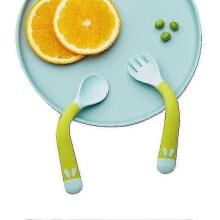 (Green) Baby Utensils Spoon Fork Set Easy Grip Heat-resistant Bendable Bpa Free
