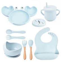 (Y5) 9pcs Baby Silicone Non-slip Suction Bowl Plate Spoon Waterproof Bib Cup Set Baby Crab Dishes Food Feeding Bowl For Kids Bp