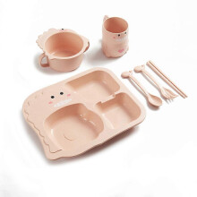 6 Pcs Baby Soft Silicone Cartoon Solid Color Sucker Bowl Plate Cup Spoon Fork Sets Non-slip Children's Dishes BPA Free 2