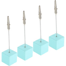 4Pcs Light Blue Cube Base Memo Clip Holder with Stand, Paper Clips Holder for Desk