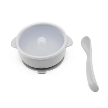 (gray) 2 Pcs BPA Free Silicone Waterproof Baby Suction Bowl with Lid Training Spoon Set Non-Slip Learning Feeding Food Dish Mint Green