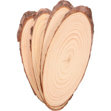 4 piezas de rodajas ovaladas de madera natural con corteza, 10-12 cm x 30 cm x 1 cm, piezas de madera rústica sin acabado.