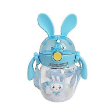 240mlbaby Kids Lovely Cup Toddler Infant Cartoonchildren Learn Drinking Straw Bottle(blue)