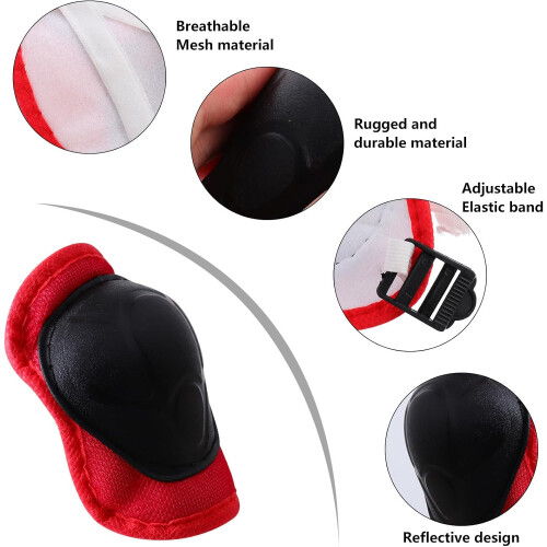 Set di 6 protezioni per ciclismo e pattinaggio: ginocchiere e gomitiere blu e rosse. 2