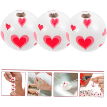 50Pcs Colorful Wooden Beads Garland with Heart Pattern Round Craft Beads DIY Jewelry Spacer