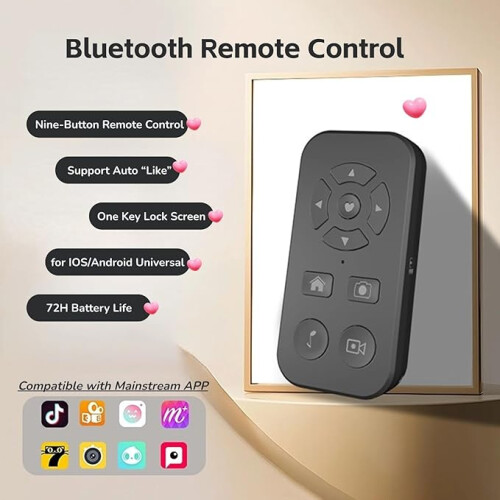 Bluetooth Remote Control Page Turner, 9 Keys Camera Shutter Selfie Clicker and Video Recording Remote for Android Smartp 1