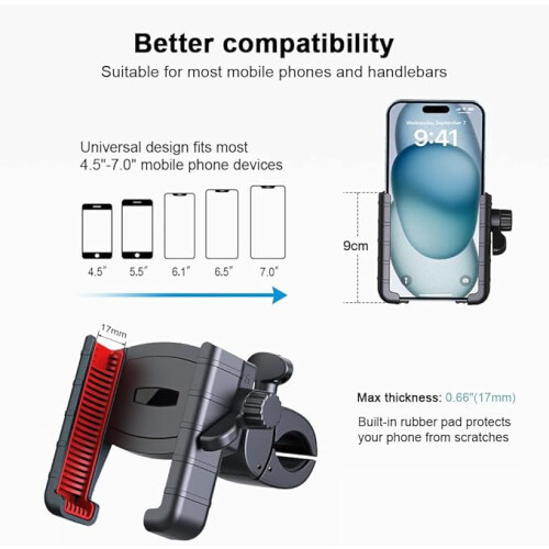 Universal Adjustable Bicycle Phone Holder Compatible with iPhone, Secure 360 Degree Rotating Mount for Road and Mountain 2