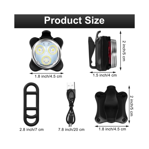 4 Pack USB Rechargeable Bicycle Light Set, LED Front and Rear Lights for Night Riding, Waterproof 1