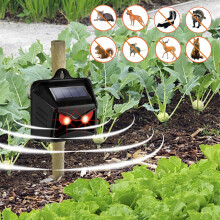 Set van 4 op zonne-energie werkende roofdierogen met rode ledlampjes, afschrikmiddel voor 's nachts ter bescherming van de tuin.