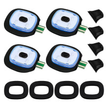 Luces LED recargables por USB para sombreros, paquete de 4, brillo ajustable con modos fuerte, medio y bajo.