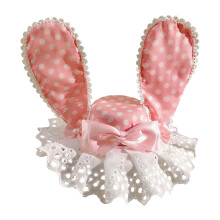 Rabbits Ear Bowknot Dotted Hair Clip For Women Girl With-Pink