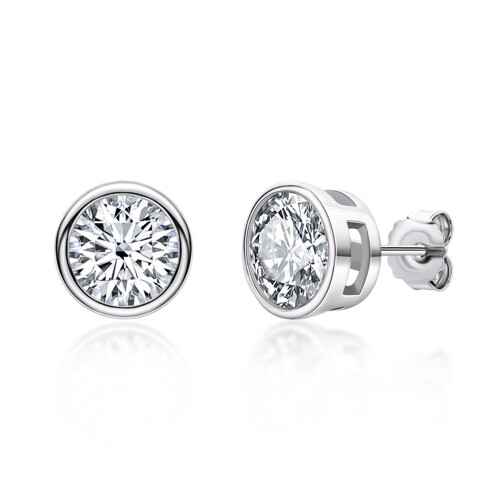 Σκουλαρίκια Moissanite με στρογγυλή κοπή, ασήμι 925, υποαλλεργικά σκουλαρίκια Clarity, με