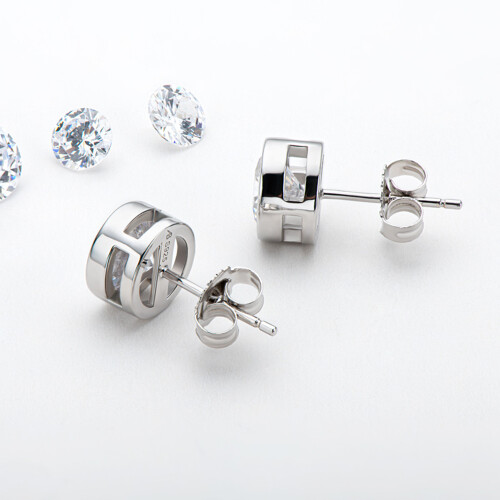 Σκουλαρίκια Moissanite με στρογγυλή κοπή, ασήμι 925, υποαλλεργικά σκουλαρίκια Clarity, με 2