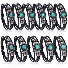 Handgemaakte leren armband, verstelbare armband met sterrenbeeldmotief, geweven zwart leer met bedeltje in de vorm van een sterrenbeeld, voor mannen