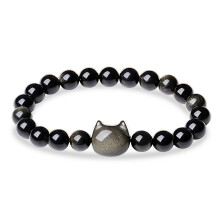 Bracelet en cristal pour femmes et hommes, bracelet en perles de pierre naturelle, bracelet chat avec breloque tête de chat mignonne, bijou