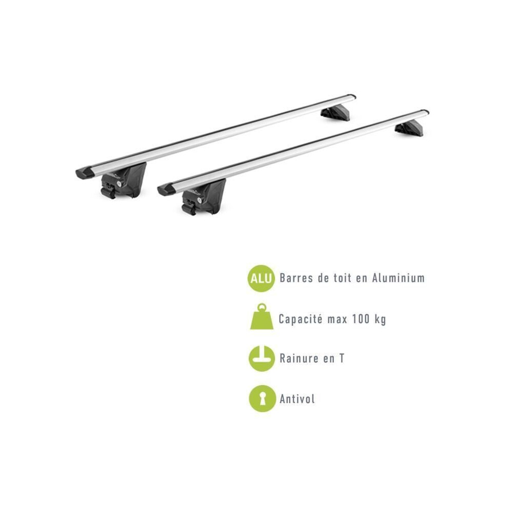 Set Of 2 Roof Bars - Valley - Edge 112Cm - Aluminum - Closed Railing - Max 100 Kg - Green/Gray 3050741578129
