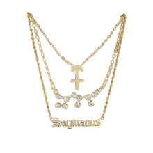 Hoogwaardige materialen, kettingenset voor dames, gelaagde choker met astrologische horoscoophanger in Oud-Engelse stijl, met symbolen van de 12